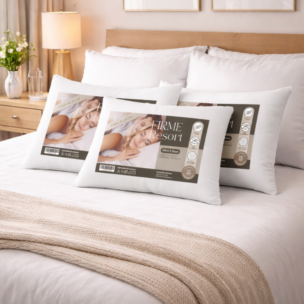 Kit 3 Travesseiro Resort Suporte Firme 50x70 Antialérgico Macio Percal Confortável