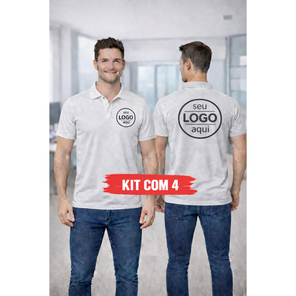 Kit 4 Camisa Gola Polo Personalizadas Camiseta com Sua Logo Aqui  Uniforme Unissex para Empresas