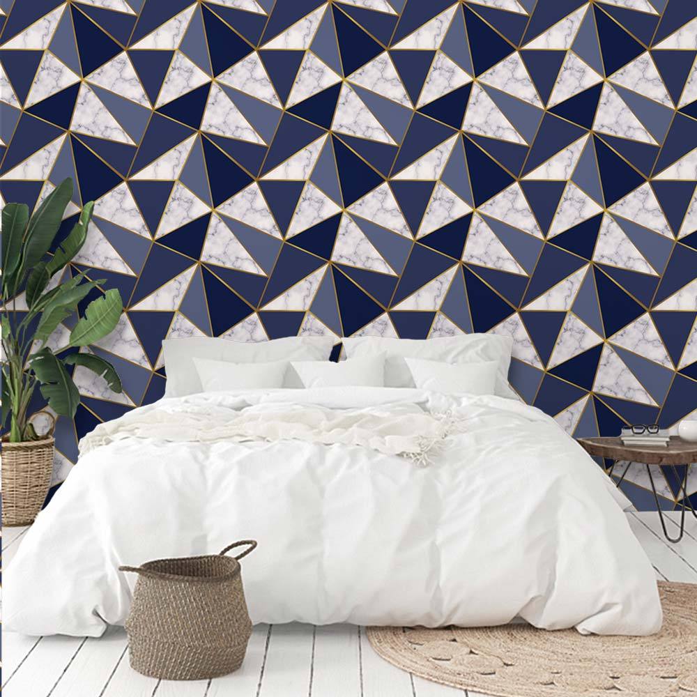 Papel de Parede Geométrico Zara Vinílico Autoadesivo Azul Rosa 2m x 50cm | Lavável | Cozinha, Sala e Quarto