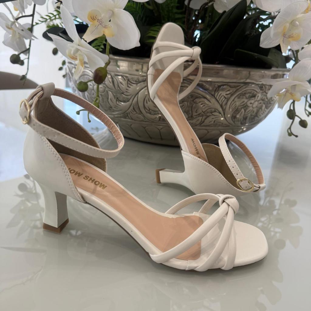 Sandália Feminina Salto Taça  Baixo Tiras Confortável detalhe nó Leve Dia Dia Casual Clássica Original em Oferta na Shopee