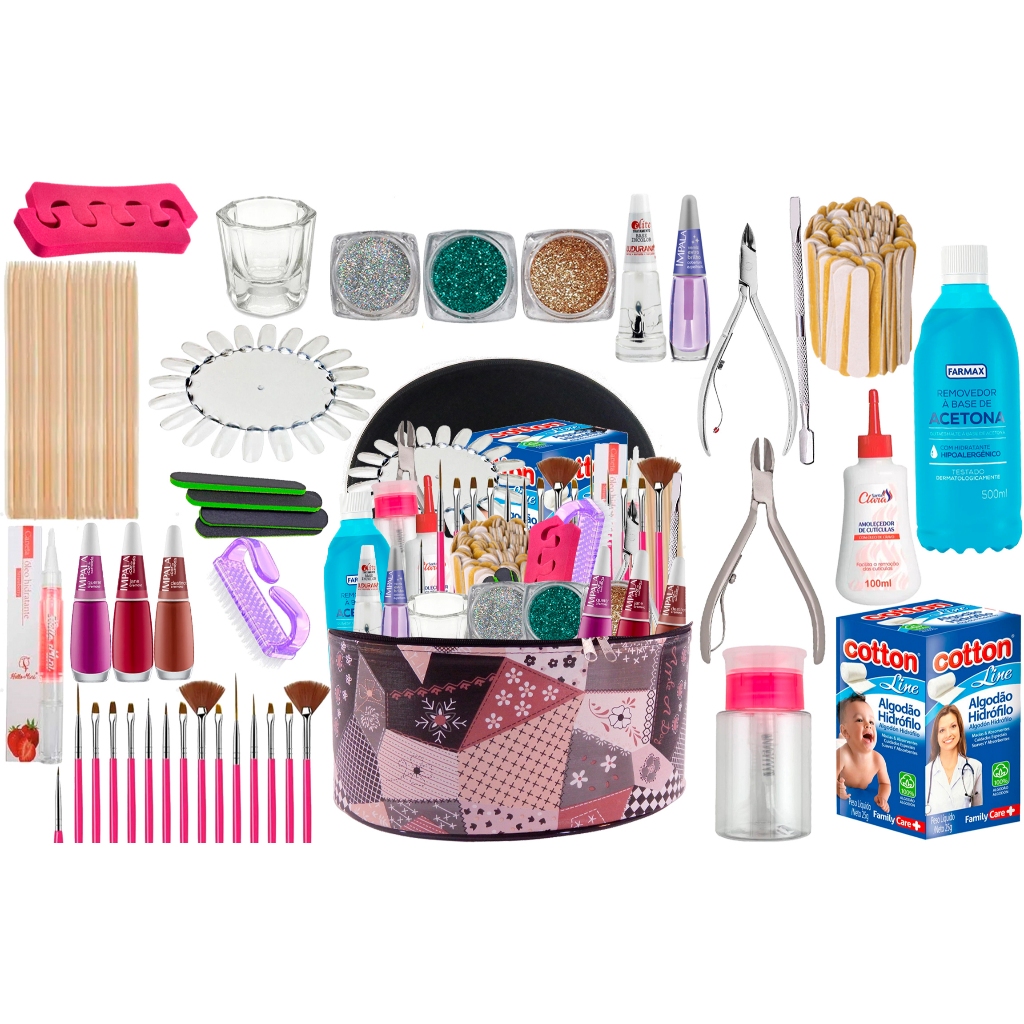 Kit Manicure Profissional Completo Nail Art Decoração de Unhas Nail Design + Maleta