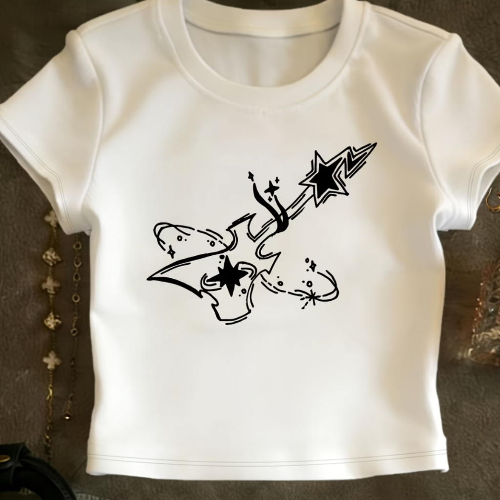 Camiseta Baby Tee Estrela Rock Grunge Estética Anos 2000 Dark Grunge Soft Girl