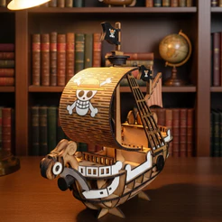 Navio One Piece Going Merry 3D Quebra-Cabeça MDF Luxo - Decoração Miniatura Colecionável 20cm