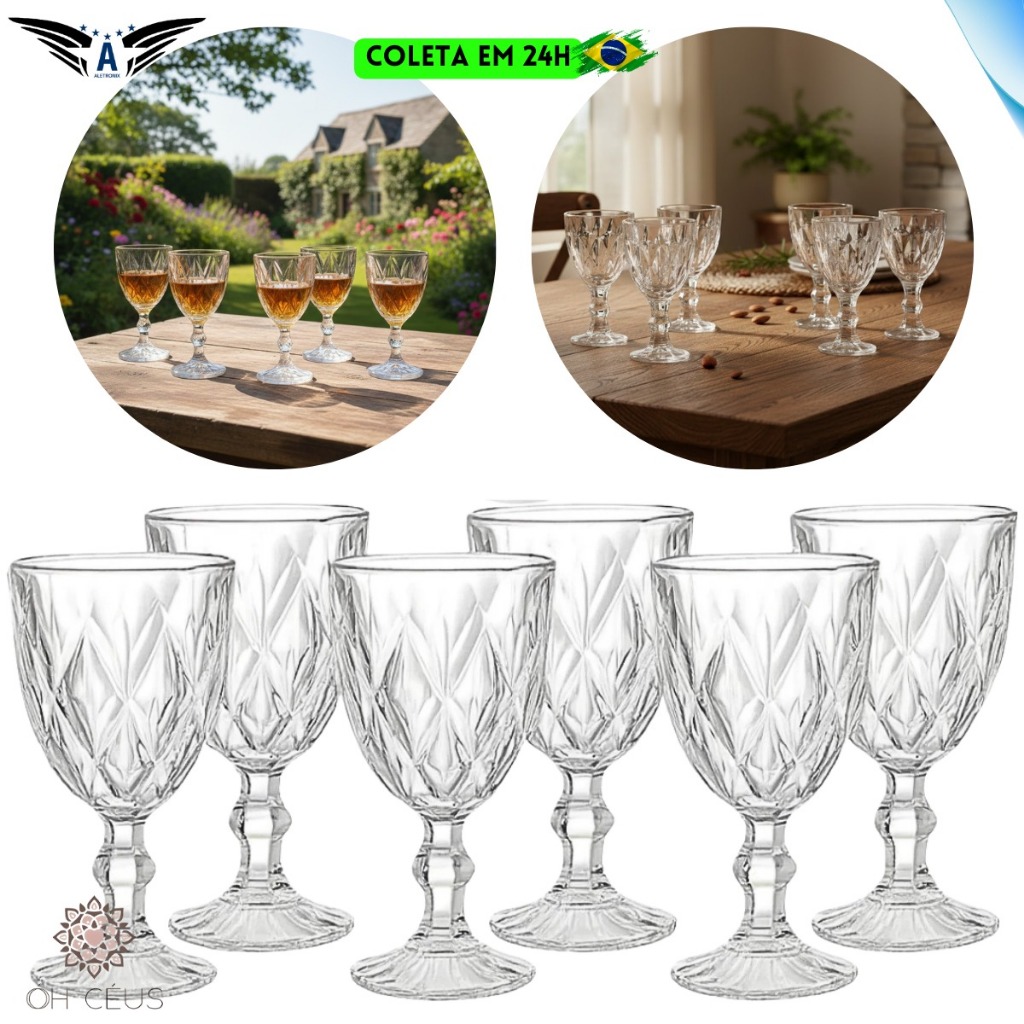 Kit Mini Taça de Cristal Ecológico Para Bebidas Finas Licor Sobremesas Aperitivo Lembrançinha 80ml