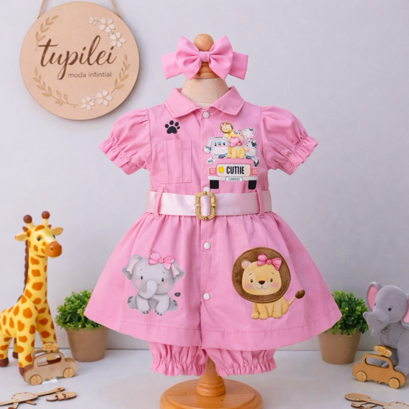 ROUPA SAFARI BABY TEMÁTICO MENINO FESTA ANIVERSÁRIO CAÇADOR SELVA ROSA BICHINHOS MENINA FEMININO — imagem 2 de 2