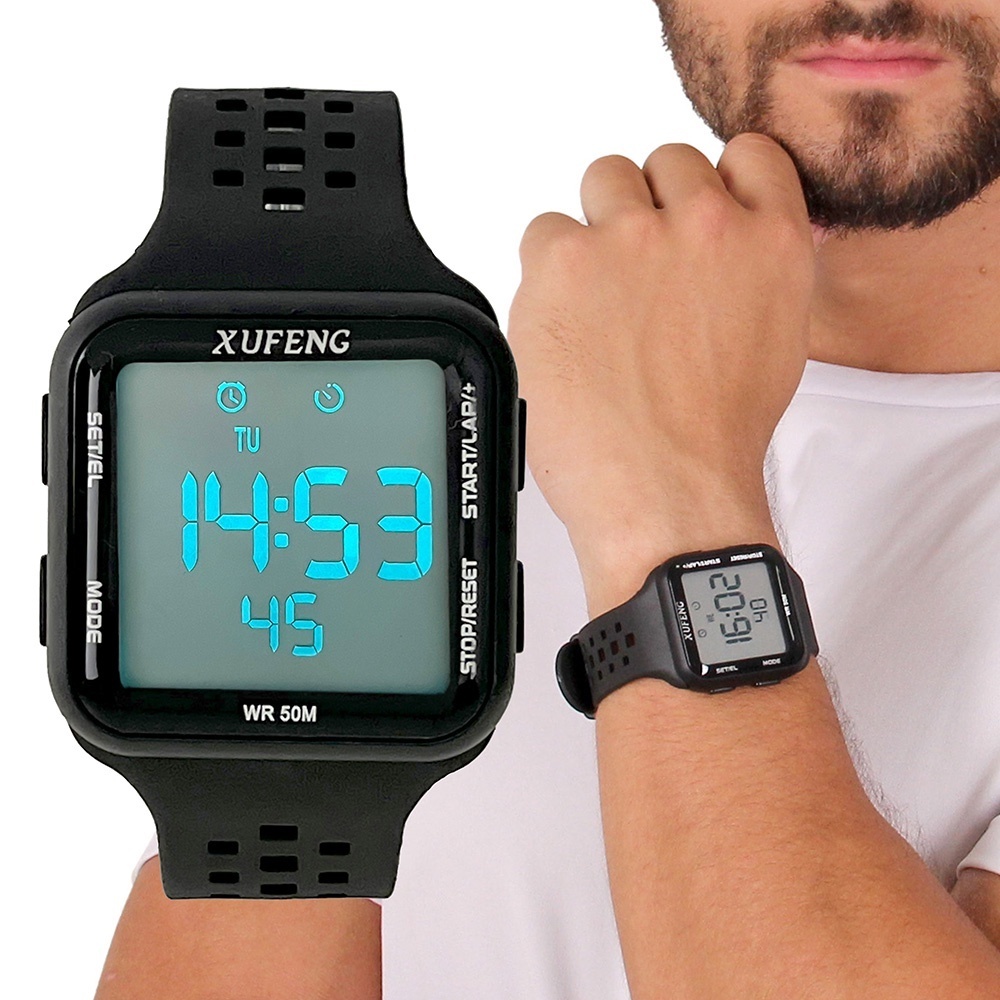 Relógio Digital Esportivo Xufeng Masculino Quadrado Fino 30M Confortáve