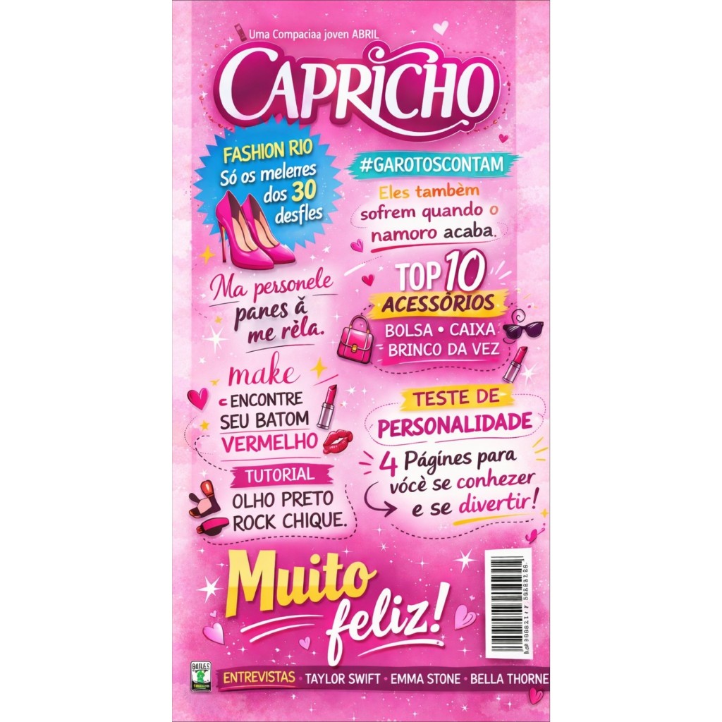 PAINEL DE FESTA CAPA DE REVISTA CAPRICHO - DECORAÇÃO DE FESTA ANOS 2000 EM TECIDO SUBLIMADO