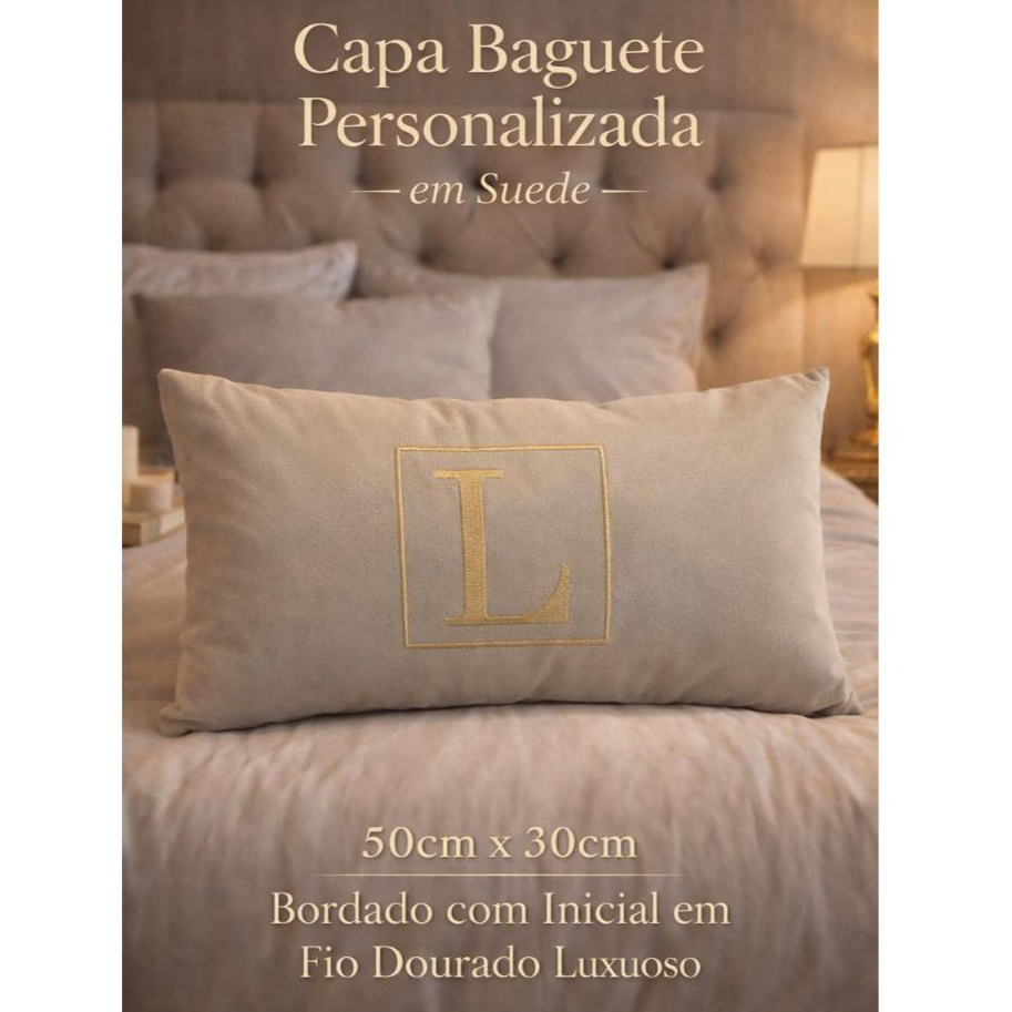 Almofada Baguete BORDADO Com Inicial Personalizada Com Enchimento em Sued