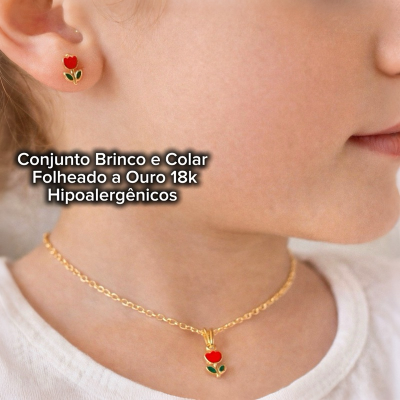 Kit Infantil Colar e Brinco (tarraxinha baby) Tulipa