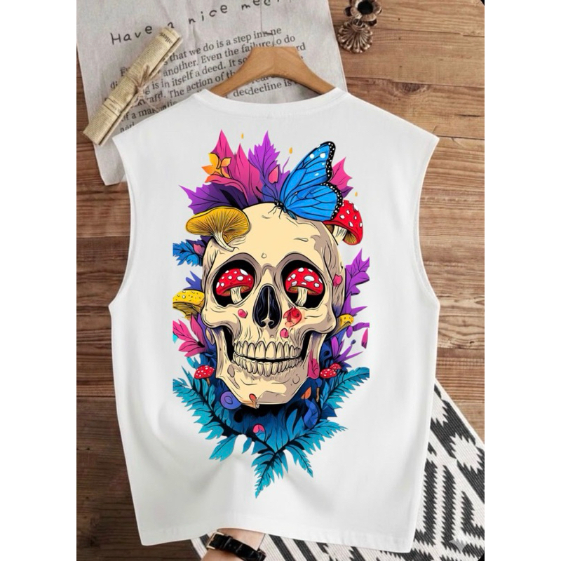 camiseta regata cavada estampada caveira tecido prêmio algodão para o dia a dia verão cores vibrantes não desbota