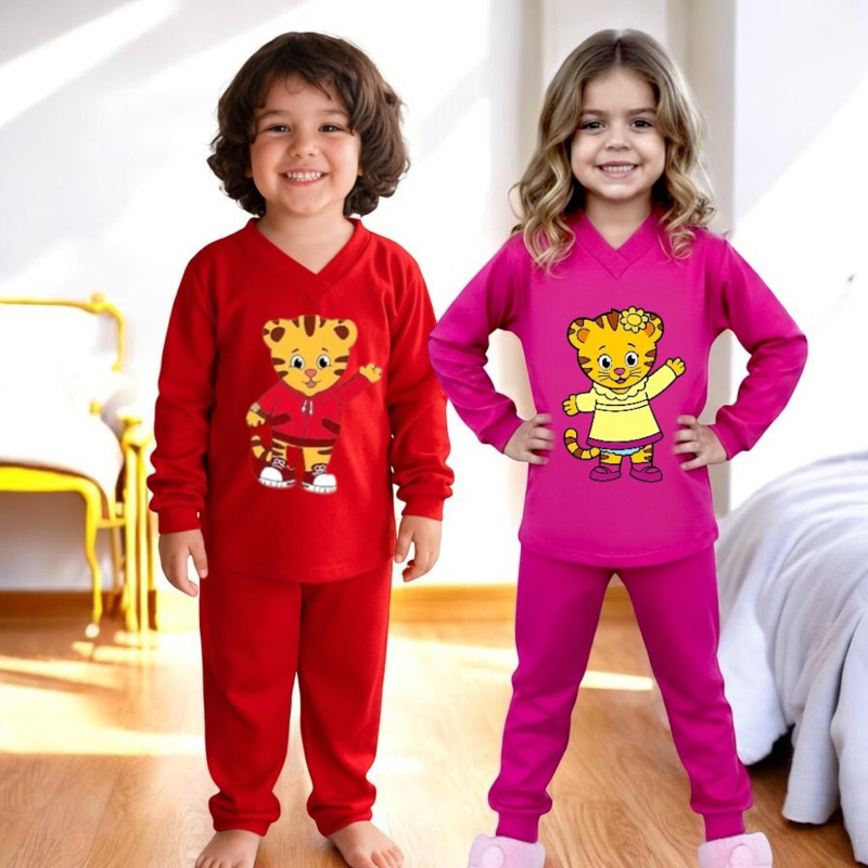 Pijama Infantil Bebê Criança Longo - Manga Longa e Calça - Daniel o Tigre Menino e Menina em Oferta na Shopee