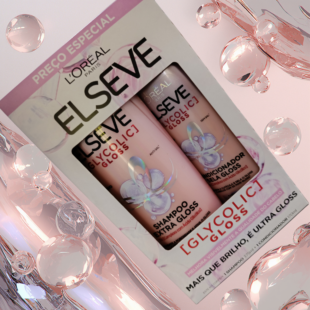Kit Glycolic Gloss Elseve L'oreal Shampoo 375 ml + Condicionador 170 ml