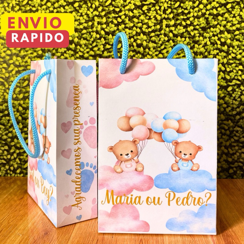 SACOLINHA Personalizada  CHA REVELAÇÃO | Sacolinha | Chá de bebê | Lembrancinha | Mimo | Chá Revelação Ursinho em Oferta na Shopee