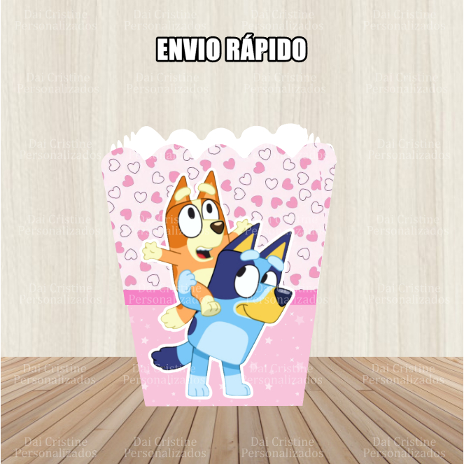 kit Cachepô Centro de Mesa Personalizado Bluey Rosa  Cachepot  Pronta Entrega