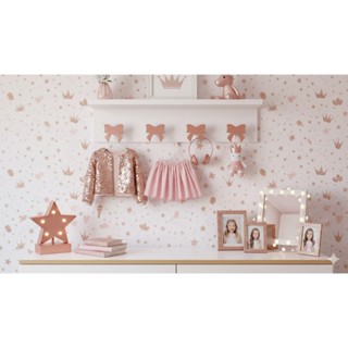 Cabideiro e Pendurador Infantil com prateleira 4 pinos laço rosê gold em Oferta na Shopee