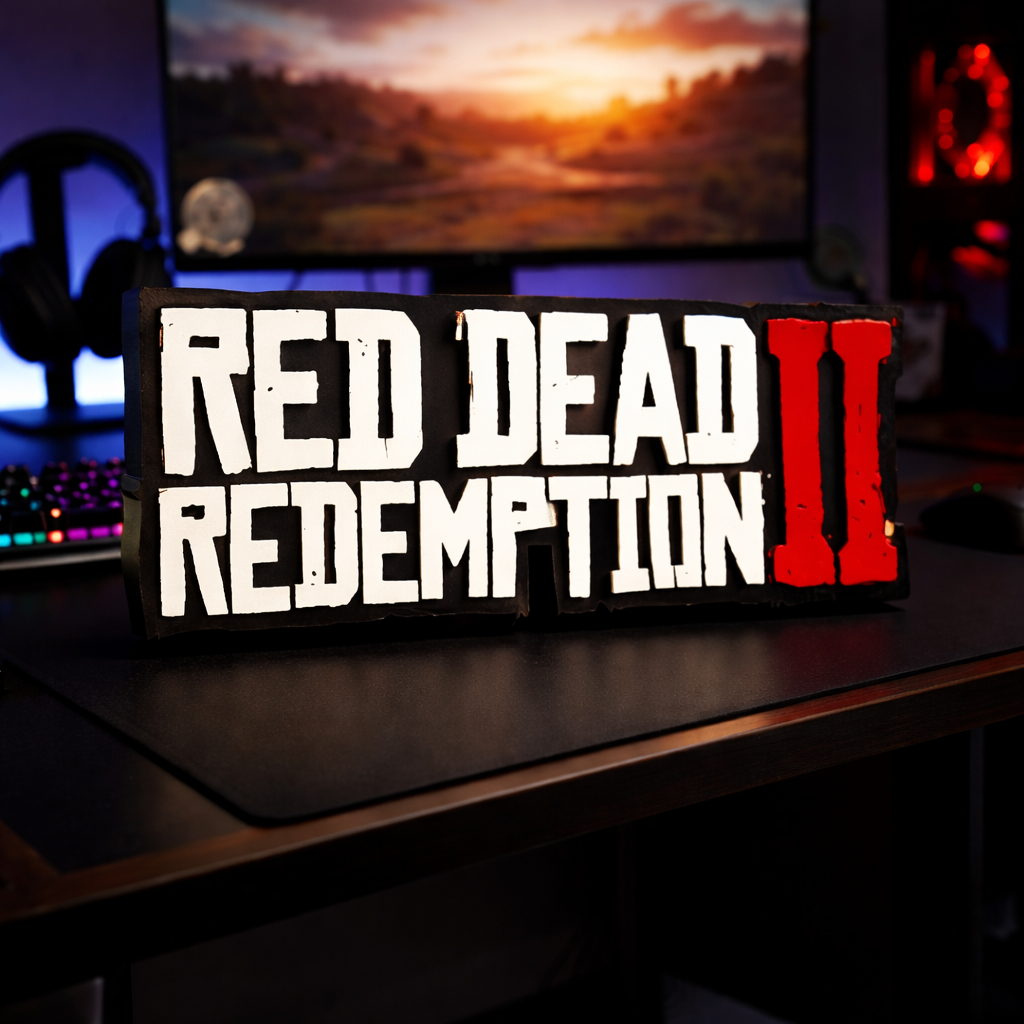 Letreiro Placa Gamer Jogo Red Dead Redemption 2 - Jogo Sony PS5 - Decoração Setup Quarto Gamer Colecionável Rockstar