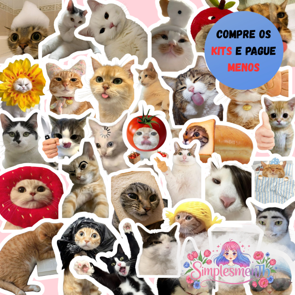 50 Stickers Meme de Gatinhos | Adesivos para Kindle, Planner, Journal e Scrapbook