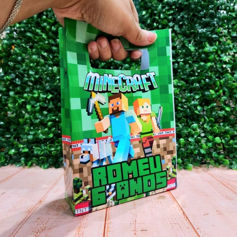 Sacolinha M Personalizada Minecraft TNT Gamer Lembrancinha Festa de Aniversário