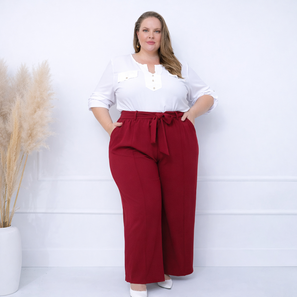 Calça Pantalona Feminina Plus Size Duna Premium Cintura Alta com Forro e Bolsos Laterais G1 ao G4