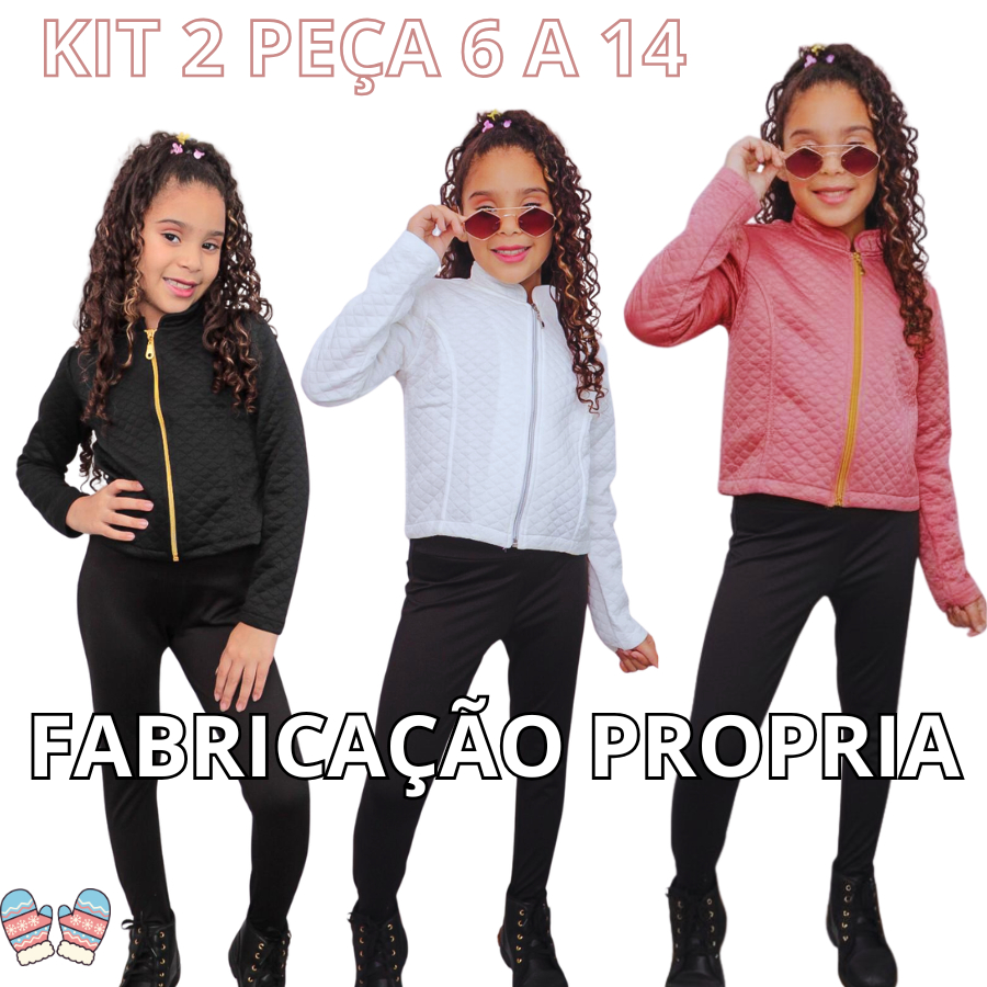 Casaco Bomber Infantil Juvenil Feminino Matelassê  – Jaqueta  com Zíper | Tamanhos 6 a 14 | Moda Inverno Menina