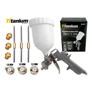 Pistola De Pintura HVLP 600ml Com 3 Bicos 1.2 1.5 1.8 TItanium Platina em Oferta na Shopee