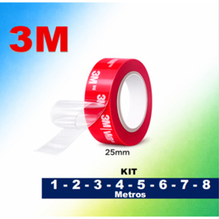 Fita Dupla Face Extra Forte 25mm da 3M Pronta Entrega Kit 1, 2, 3, 4, 5, 6 ,7, 8 metros ORIGINAL 3M em Oferta na Shopee