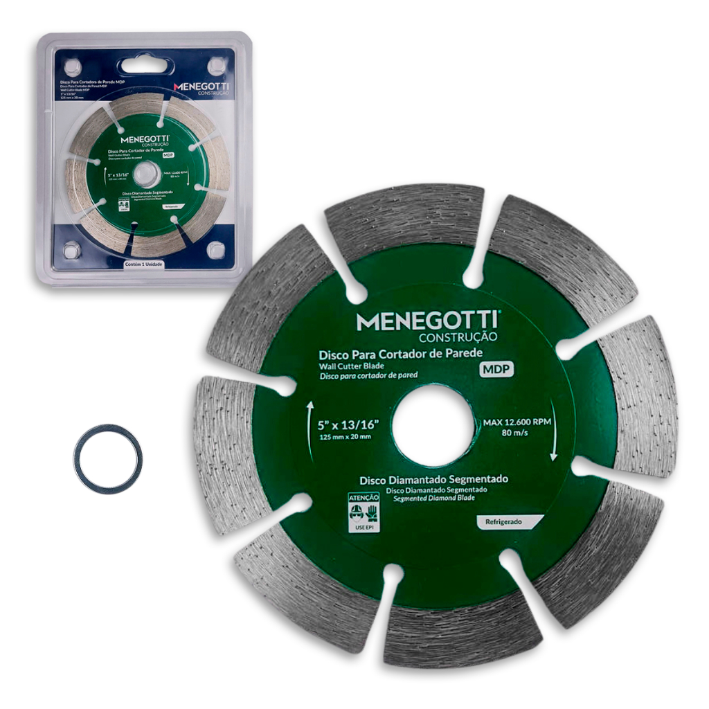 Disco Diamantado Menegotti 5 Pol 125mm 20mm para Cortador de Parede MCE Concreto Alvenaria