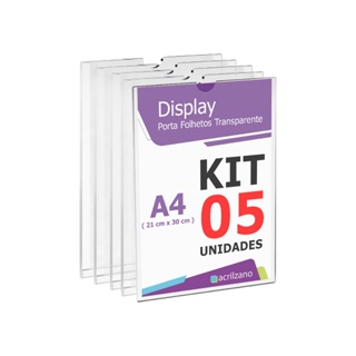 Kit com 5 Display Expositor Suporte AcrÍlico tamanho A4 de parede ou porta com fita dupla face em Oferta na Shopee