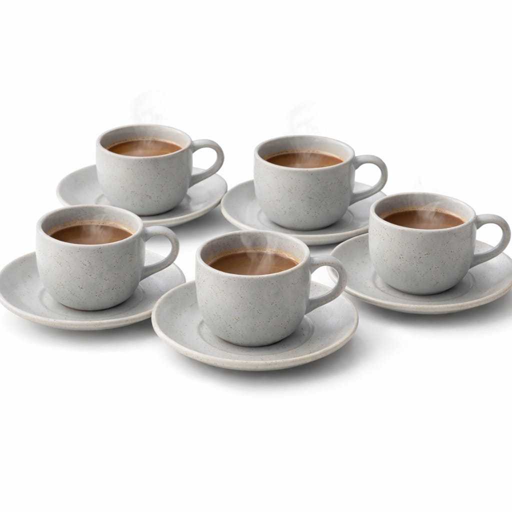 Xícara de cerâmica Jg 6 Peças Cerâmica Viana Branca/ Cinza 160ml Xicara café/chá/cappuccino