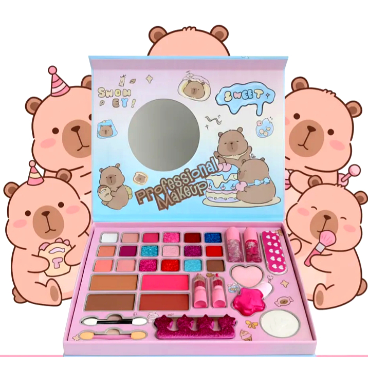 Maquiagem Infantil Completa Maleta Kit Capivara Meninas Com espelho Divertidamente Presente Aniversário