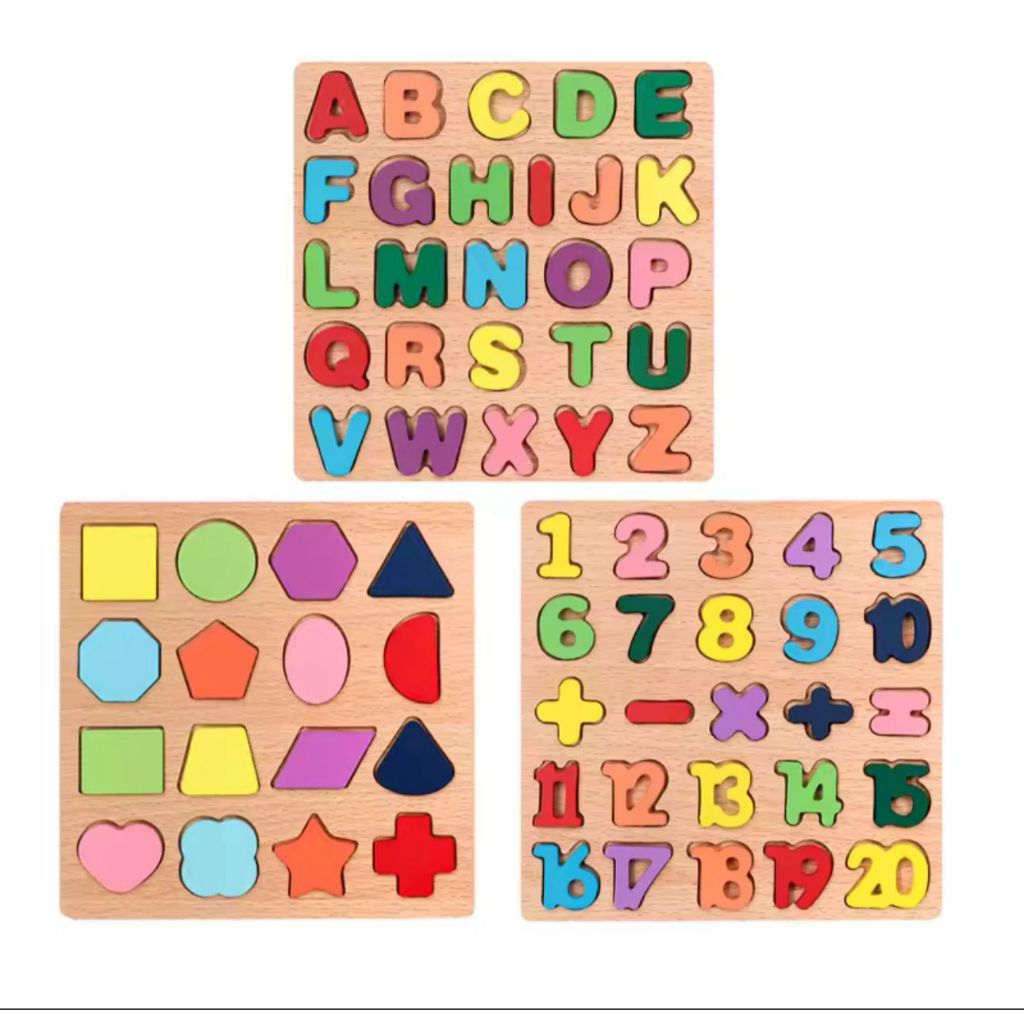 kit 3 Brinquedo Madeira Encaixe Peça Didático Educativo Quebra Cabeça Pedagogico Números Letras e Formas mdf Escolar em Oferta na Shopee