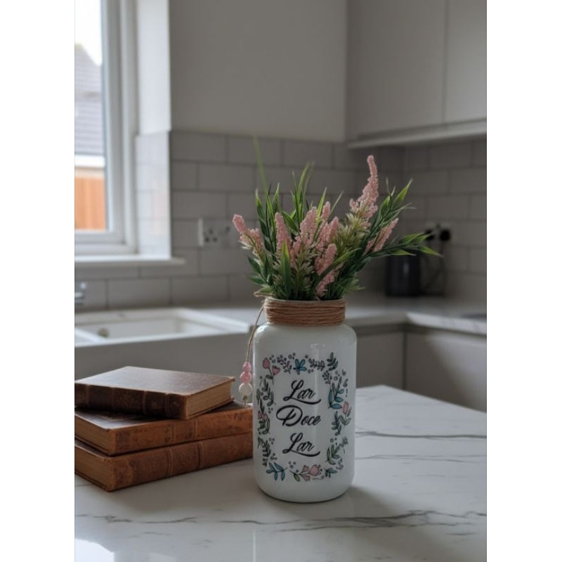 ​Vaso Decorativo Cerâmica Lar Doce Lar - Estilo Boho / Rústico com Flores Artificiais Rosa