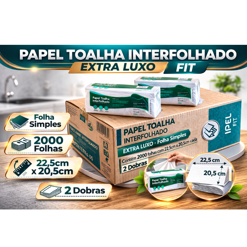2.000 FOLHAS Papel Toalha Interfolha FIT - FOLHA SIMPLES |  Caixa Fechada IPEL