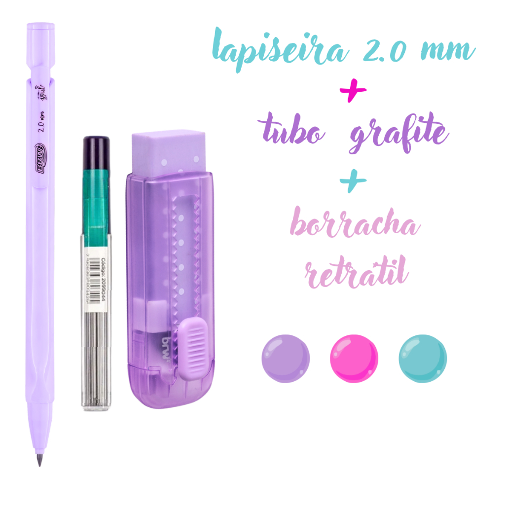 Kit Lapiseira 2.0mm + Borracha Retrátil  + Tubo Grafite em Oferta na Shopee