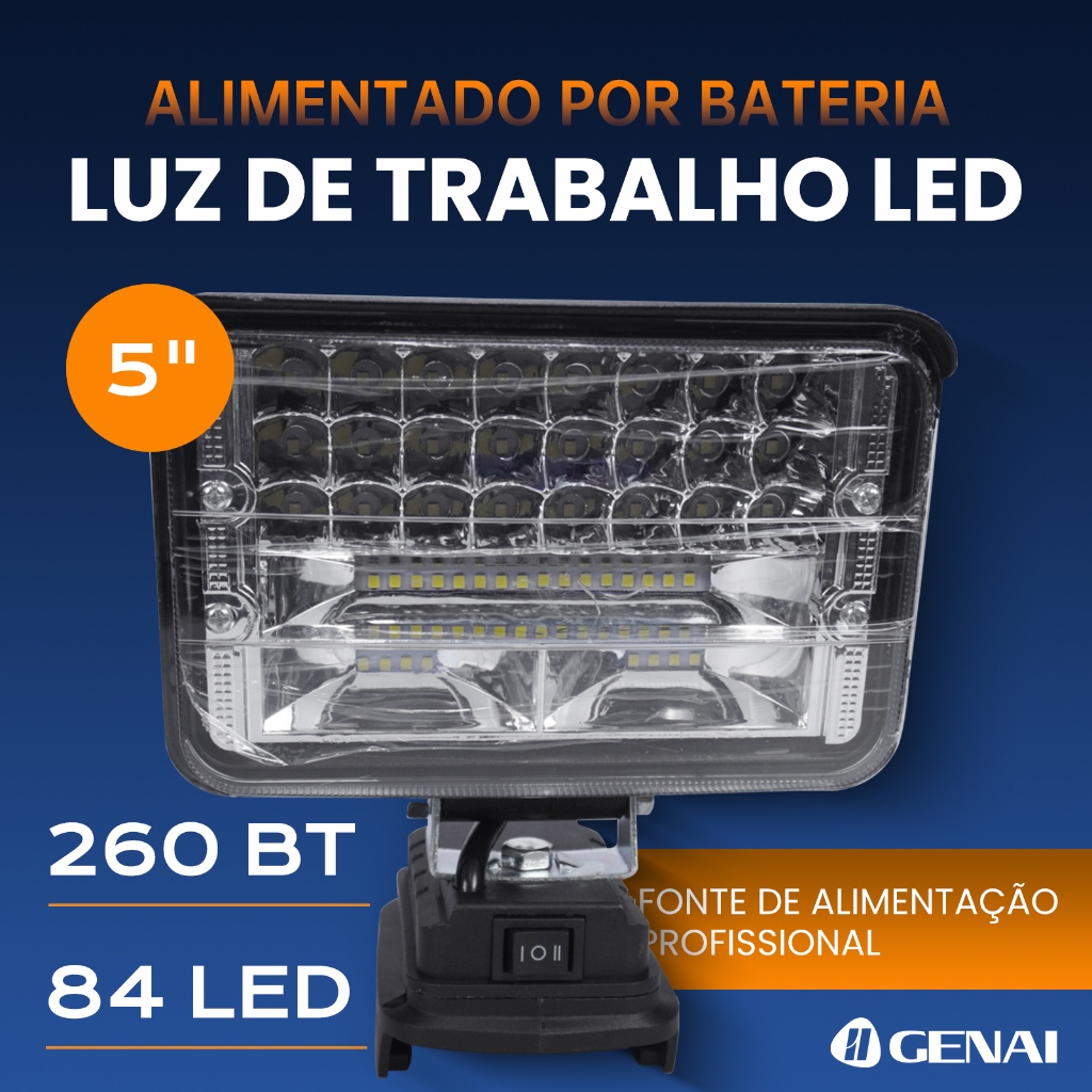 GENAI 36V de Potência， Luz LED Portátil Sem Fio 5" - Bateria 5.0Ah + Carregamento USB para Emergências e Camping em Oferta na Shopee