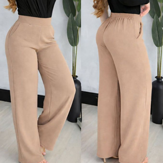 calça feminina plus size pantalona social Wide Leg Duna  Tendência  Lisa forrada em Oferta na Shopee