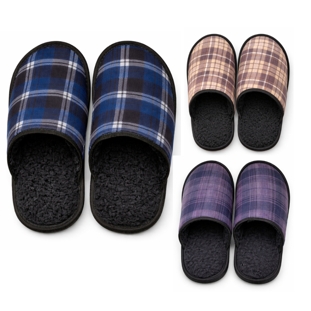 Pantufa Masculina Xadrez peluciada - Chinelo de Inverno - Senza Spina - Chinelo de Quarto em Oferta na Shopee