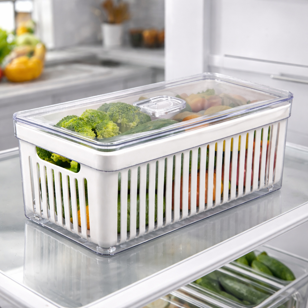Organizador De Geladeira 6,8 Litros Em Acrílico Resistente Com Tampa Multiuso Para Alimentos