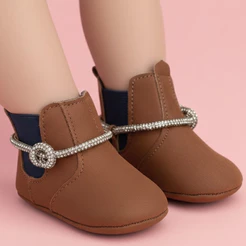 Bota Infantil Bebe Menina Camurça Boiadeira Tira strass Brilho Rodeio Macia Sola Algodão Confortável