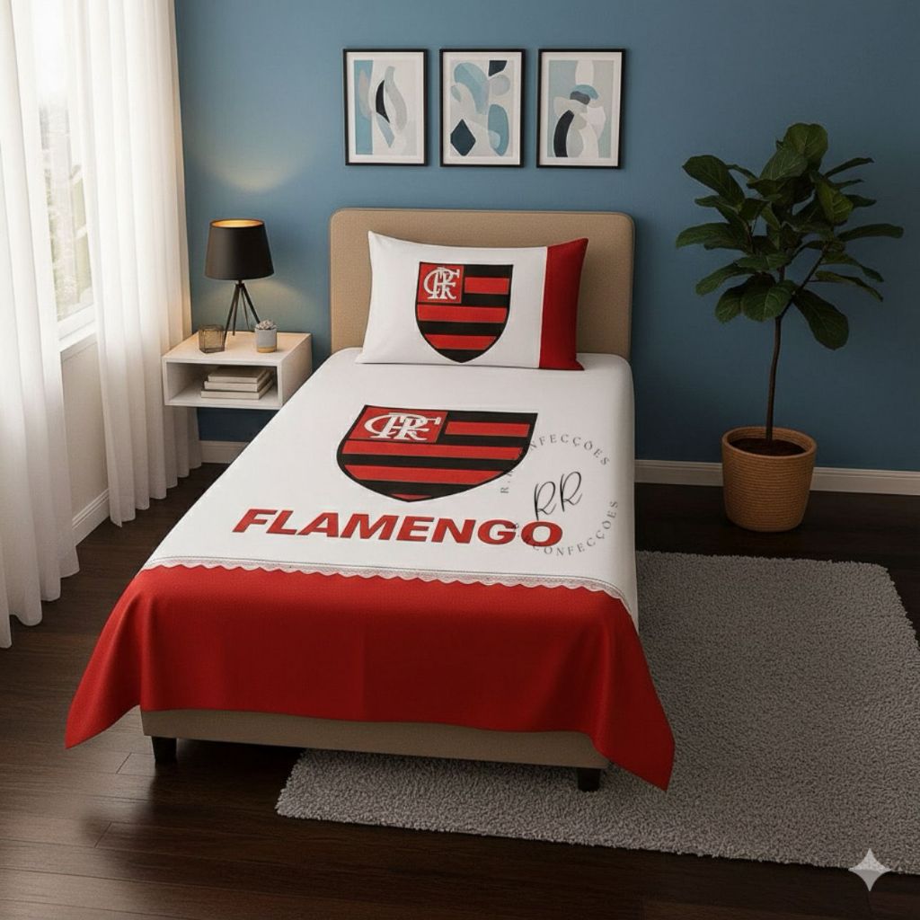 Jogo Lençol Solteiro 1,40 x 2,20 Personalizado Time de Futebol Com Fronhas Jogo de Cama