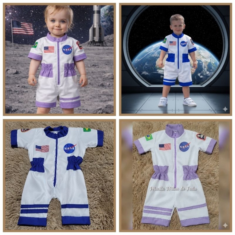 🚀Macacão/fantasia astronauta/Nasa curto 🚀👩‍🚀🧑‍🚀 em Oferta na Shopee