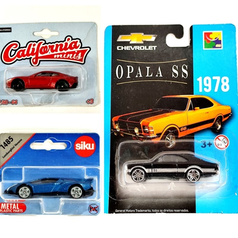 Califórnia, Aston Martin, carro Brasileiro Opala SS , Siku  Lamborghini, entre outros