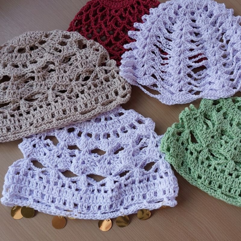 Headpiece Em Crochê Touca de Verão Tendência Carnaval Com Pingente ou Lantejoula em Oferta na Shopee