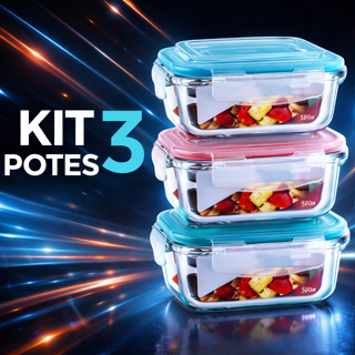 Conjunto 3 Pote Vidro Hermético Marmita Tampa Plástico 370ml em Oferta na Shopee