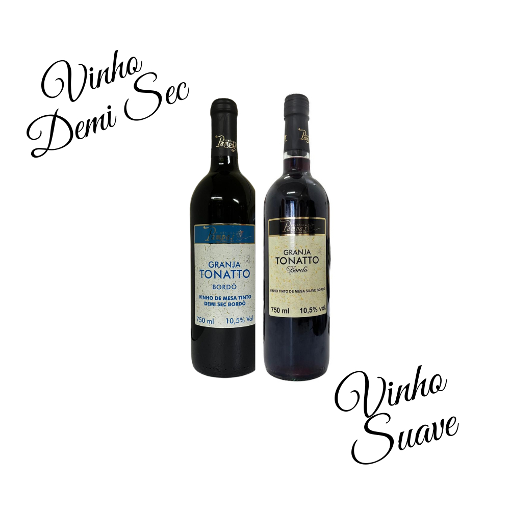 2 Vinhos Tonatto Demi Sec Tinto e Suave Tinto de Campos do Jordão 750ml/cada