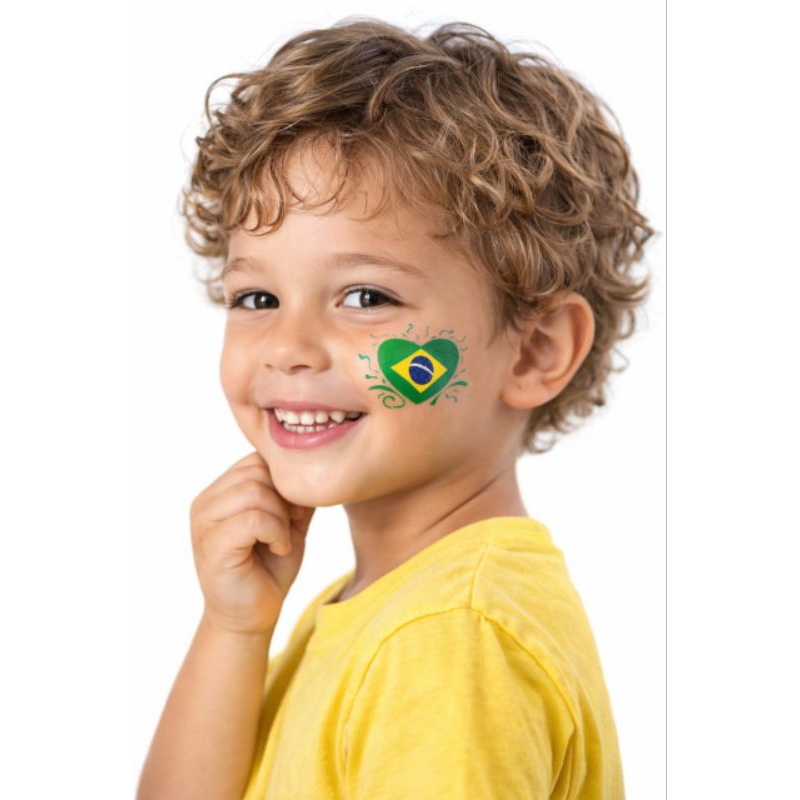 Tatuagem Temporária Brasil Copa 2026 Bandeira Brasileira Torcida Seleção Adesivo Para Rosto Braço Infantil Adulto