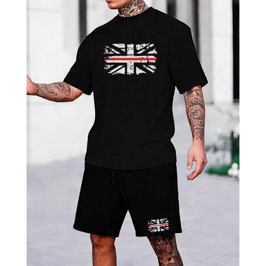 conjunto BANDEIRA REINO UNIDO camisa 100% algodão malha fina + bermuda short tectel leve confortavel lançamento