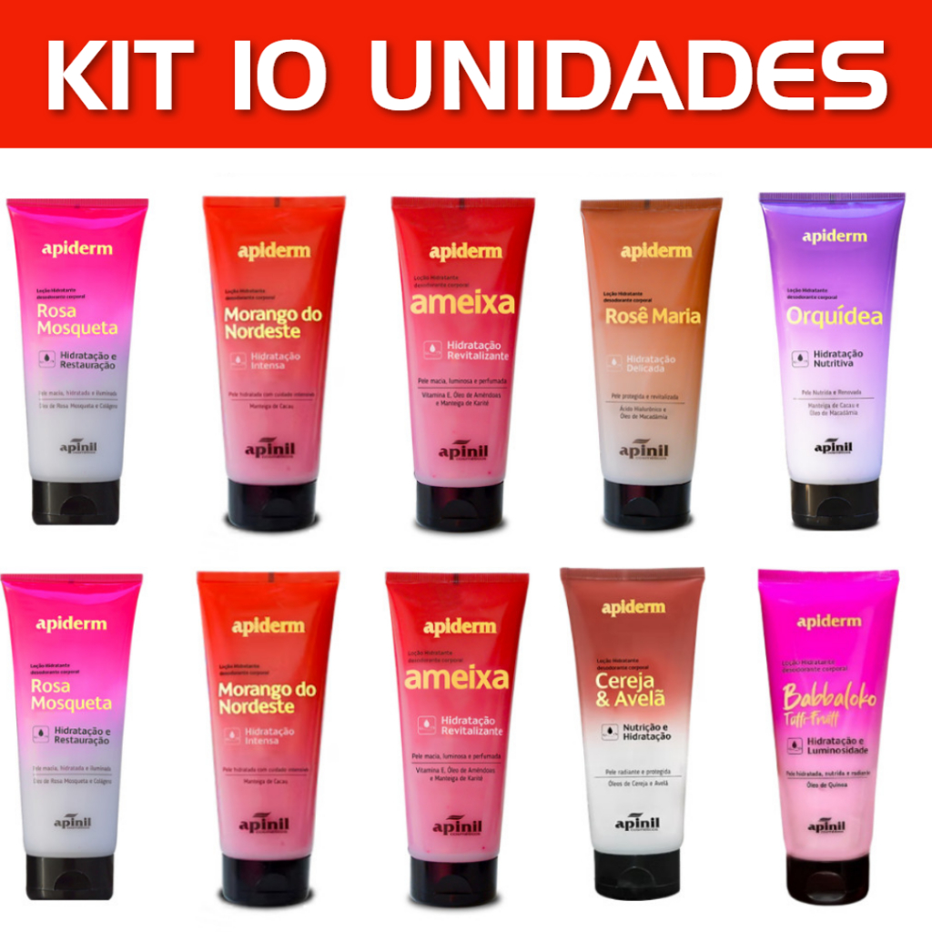 KIT 10 UNID LOÇÃO HIDRATANTE CORPORAL APIDERM APINIL