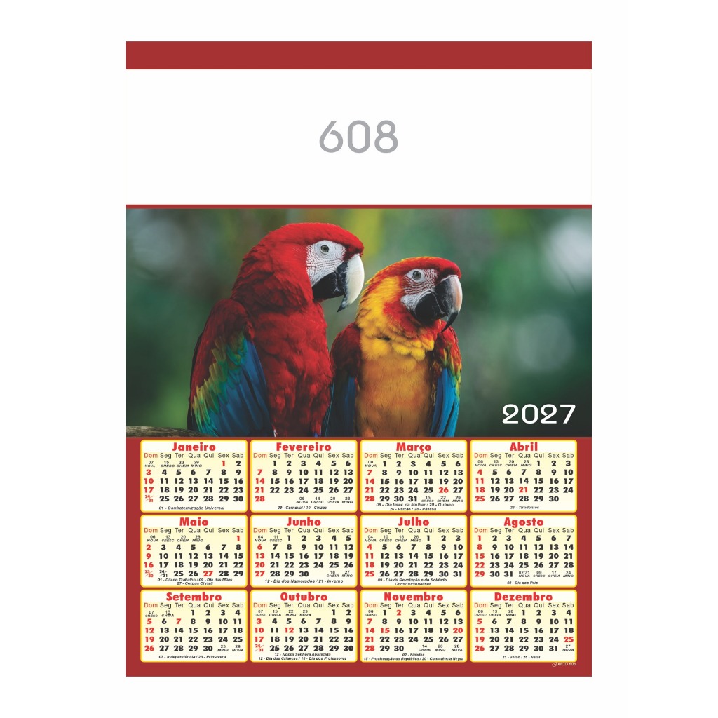 100 Calendários Folhinha 27x37 cm De Parede 2027 Linha 600 a 623