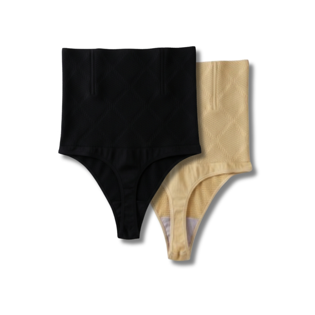 Calcinha Modeladora Com 4 Barbatanas Cinta Alta Compressão Lingerie Forrada Fio Dental Duplo Modelador